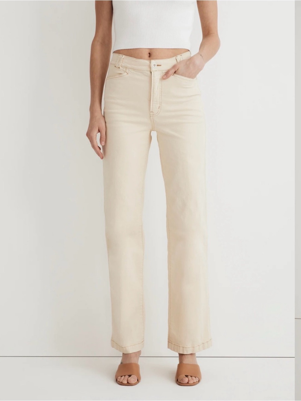 Madewell The Emmett Wide-Leg Pant, Size 26, Sand, NM363